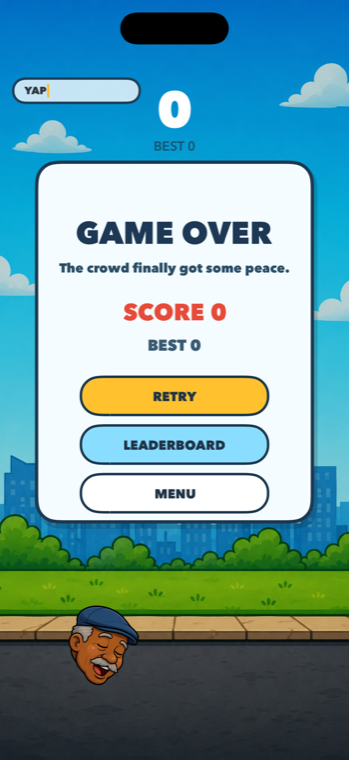 YappyUnc game over screen